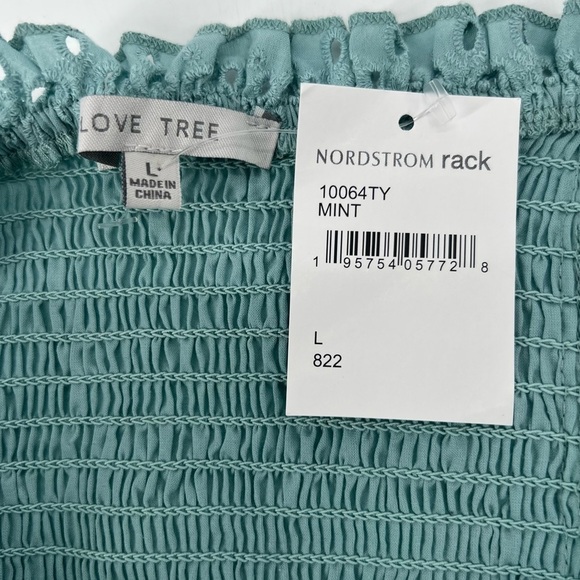 NWT Love Tree Mint Puff Sleeve Crop Off The Shoulder Top Size Large Women’s - Picture 2 of 5